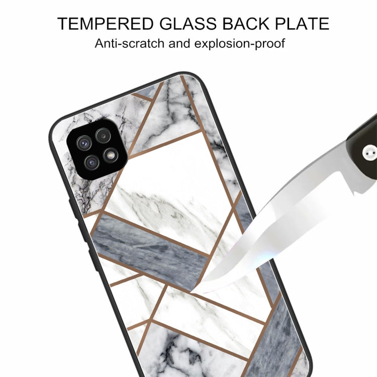 For Samsung Galaxy A22 5G Abstract Marble Pattern Glass Protective Case