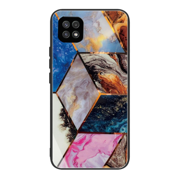 For Samsung Galaxy A22 5G Abstract Marble Pattern Glass Protective Case