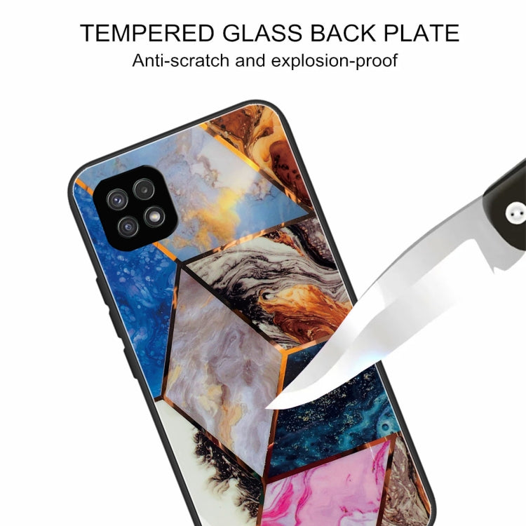 For Samsung Galaxy A22 5G Abstract Marble Pattern Glass Protective Case