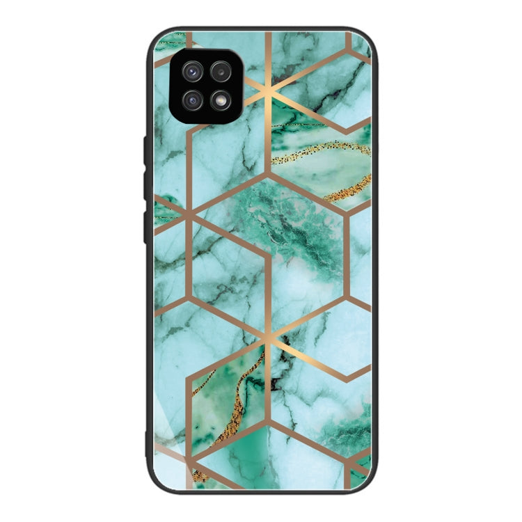 For Samsung Galaxy A22 5G Abstract Marble Pattern Glass Protective Case