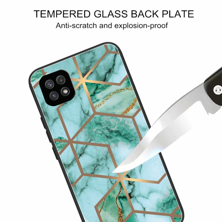 For Samsung Galaxy A22 5G Abstract Marble Pattern Glass Protective Case