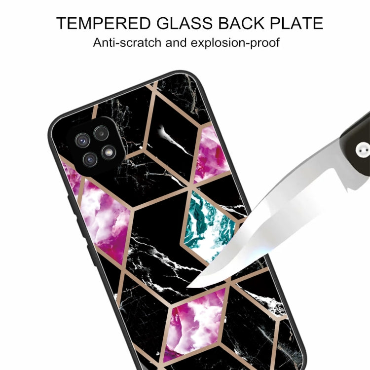 For Samsung Galaxy A22 5G Abstract Marble Pattern Glass Protective Case