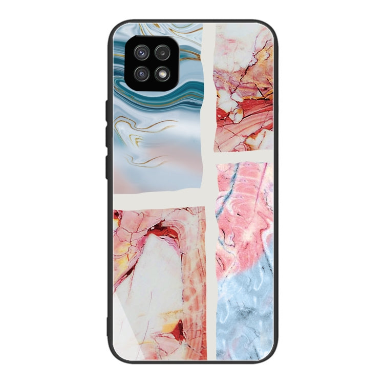 For Samsung Galaxy A22 5G Abstract Marble Pattern Glass Protective Case