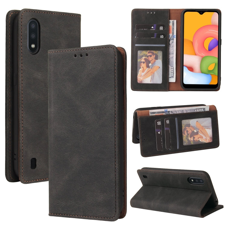 For Samsung Galaxy A01 EU Version Simple Suction Closure Horizontal Flip Leather Case with Holder & Card Slot & Wallet