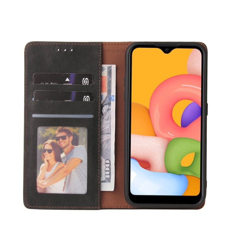 For Samsung Galaxy A01 EU Version Simple Suction Closure Horizontal Flip Leather Case with Holder & Card Slot & Wallet