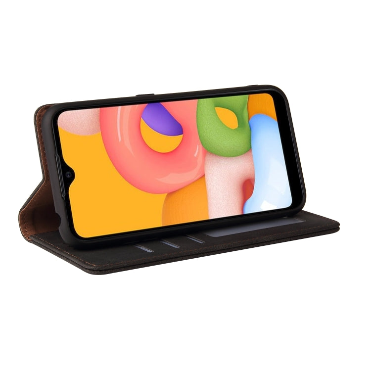 For Samsung Galaxy A01 EU Version Simple Suction Closure Horizontal Flip Leather Case with Holder & Card Slot & Wallet