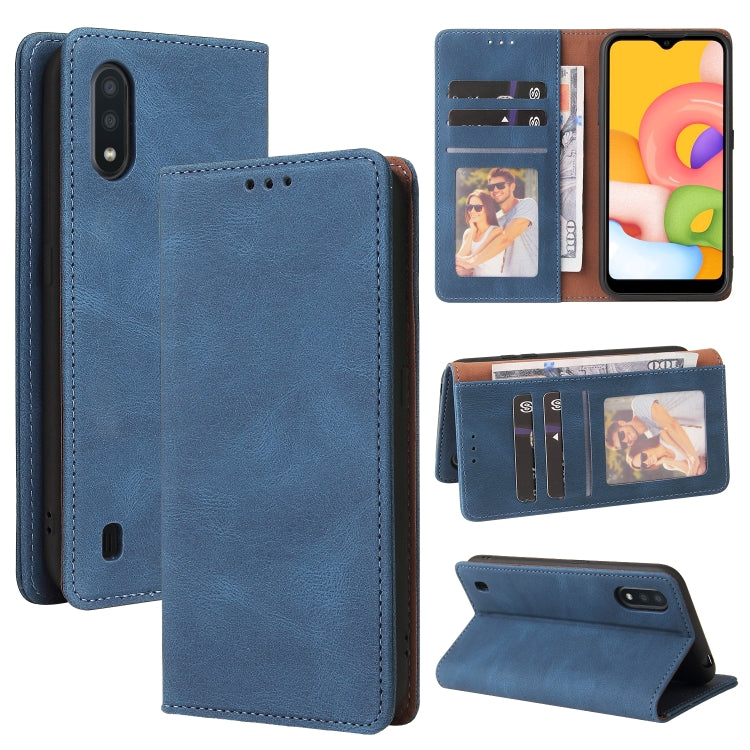 For Samsung Galaxy A01 EU Version Simple Suction Closure Horizontal Flip Leather Case with Holder & Card Slot & Wallet