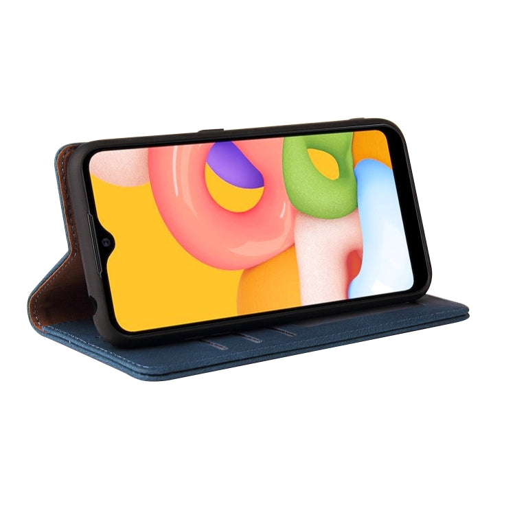 For Samsung Galaxy A01 EU Version Simple Suction Closure Horizontal Flip Leather Case with Holder & Card Slot & Wallet