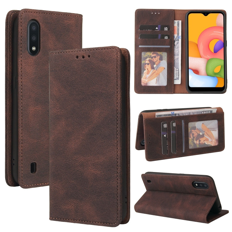 For Samsung Galaxy A01 EU Version Simple Suction Closure Horizontal Flip Leather Case with Holder & Card Slot & Wallet