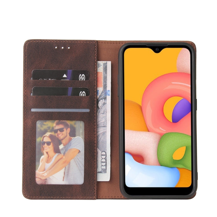 For Samsung Galaxy A01 EU Version Simple Suction Closure Horizontal Flip Leather Case with Holder & Card Slot & Wallet