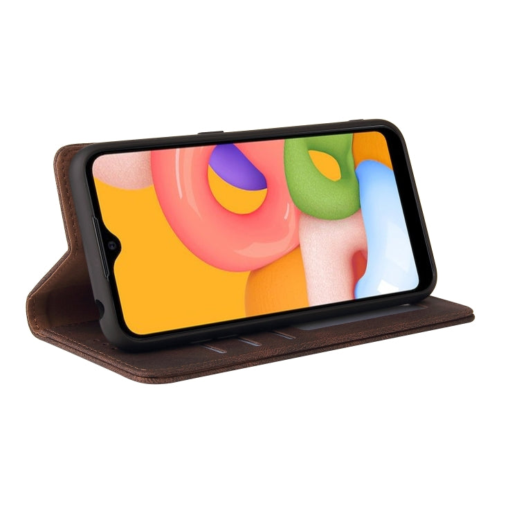 For Samsung Galaxy A01 EU Version Simple Suction Closure Horizontal Flip Leather Case with Holder & Card Slot & Wallet