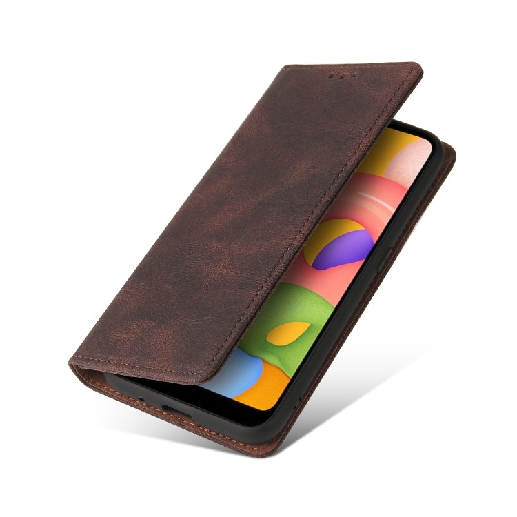 For Samsung Galaxy A01 EU Version Simple Suction Closure Horizontal Flip Leather Case with Holder & Card Slot & Wallet