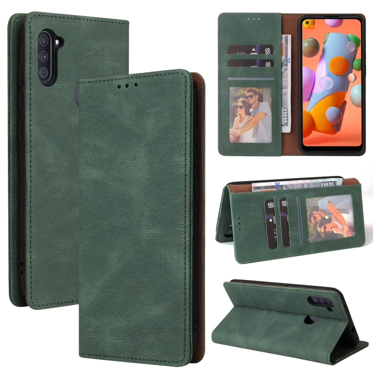 For Samsung Galaxy A11 EU Version Simple Suction Closure Horizontal Flip Leather Case with Holder & Card Slot & Wallet