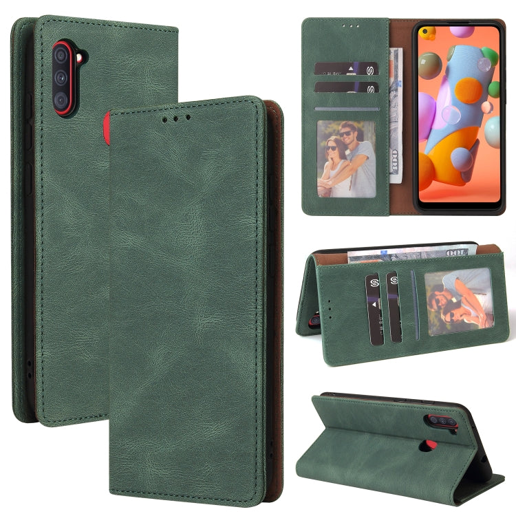 For Samsung Galaxy A11 US Version Simple Suction Closure Horizontal Flip Leather Case with Holder & Card Slot & Wallet