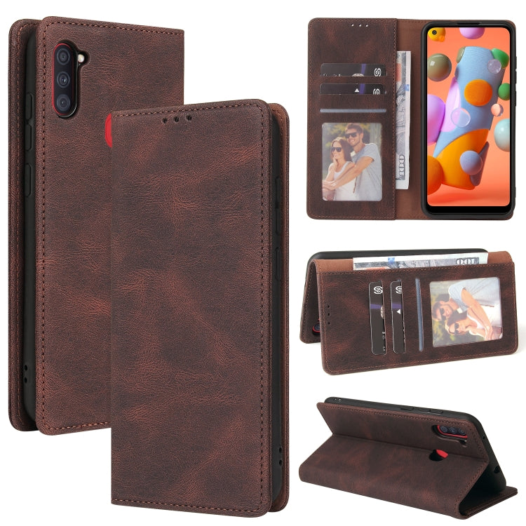 For Samsung Galaxy A11 US Version Simple Suction Closure Horizontal Flip Leather Case with Holder & Card Slot & Wallet