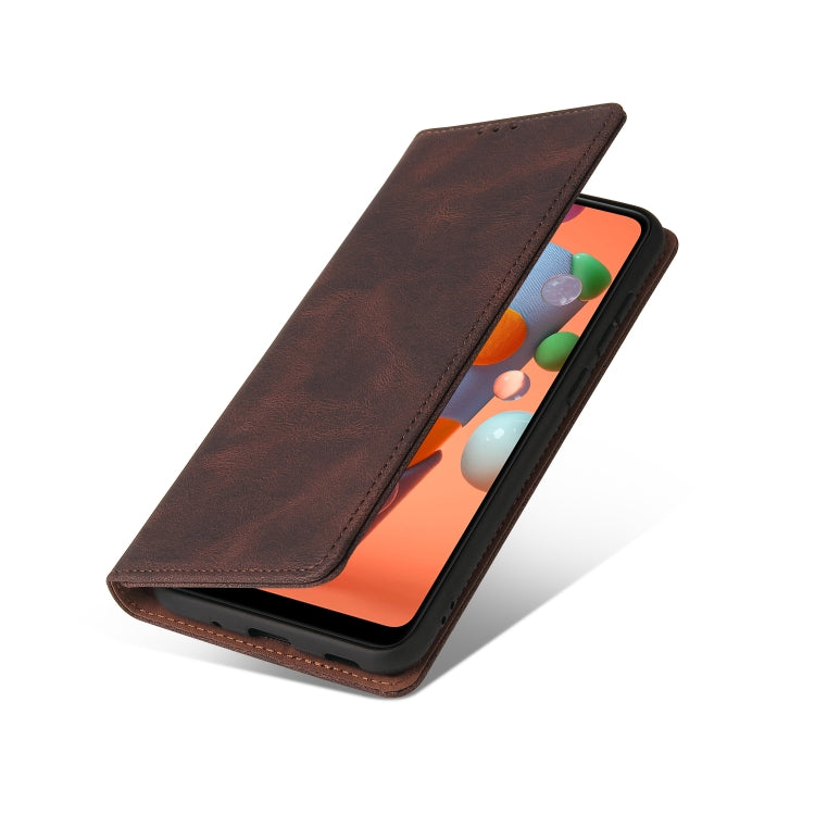 For Samsung Galaxy A11 US Version Simple Suction Closure Horizontal Flip Leather Case with Holder & Card Slot & Wallet