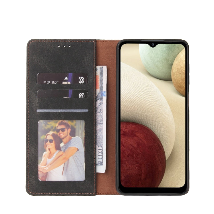 For Samsung Galaxy A12 Simple Suction Closure Horizontal Flip Leather Case with Holder & Card Slot & Wallet