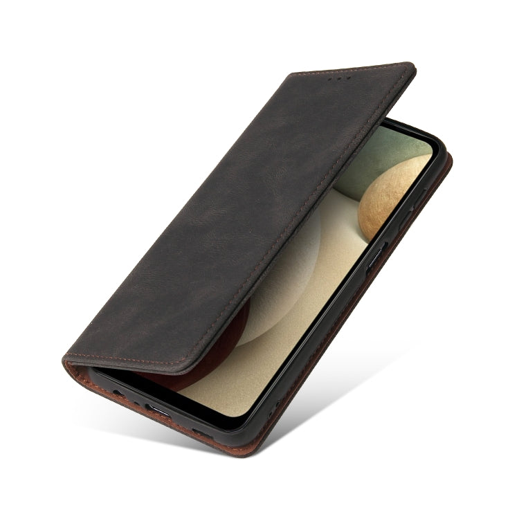 For Samsung Galaxy A12 Simple Suction Closure Horizontal Flip Leather Case with Holder & Card Slot & Wallet