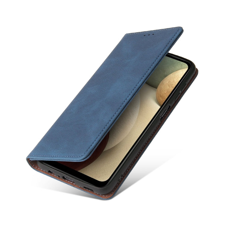 For Samsung Galaxy A12 Simple Suction Closure Horizontal Flip Leather Case with Holder & Card Slot & Wallet