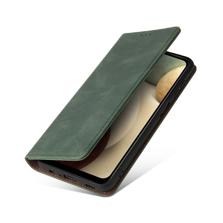 For Samsung Galaxy A12 Simple Suction Closure Horizontal Flip Leather Case with Holder & Card Slot & Wallet