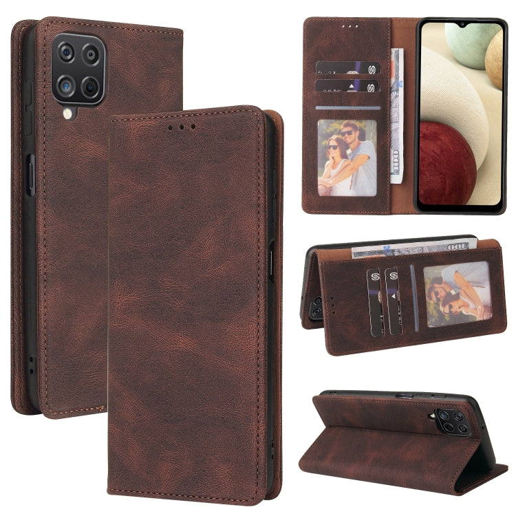 For Samsung Galaxy A12 Simple Suction Closure Horizontal Flip Leather Case with Holder & Card Slot & Wallet