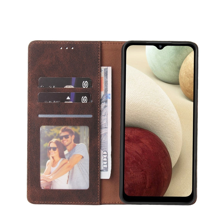 For Samsung Galaxy A12 Simple Suction Closure Horizontal Flip Leather Case with Holder & Card Slot & Wallet