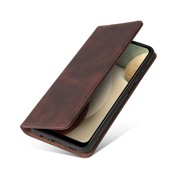 For Samsung Galaxy A12 Simple Suction Closure Horizontal Flip Leather Case with Holder & Card Slot & Wallet