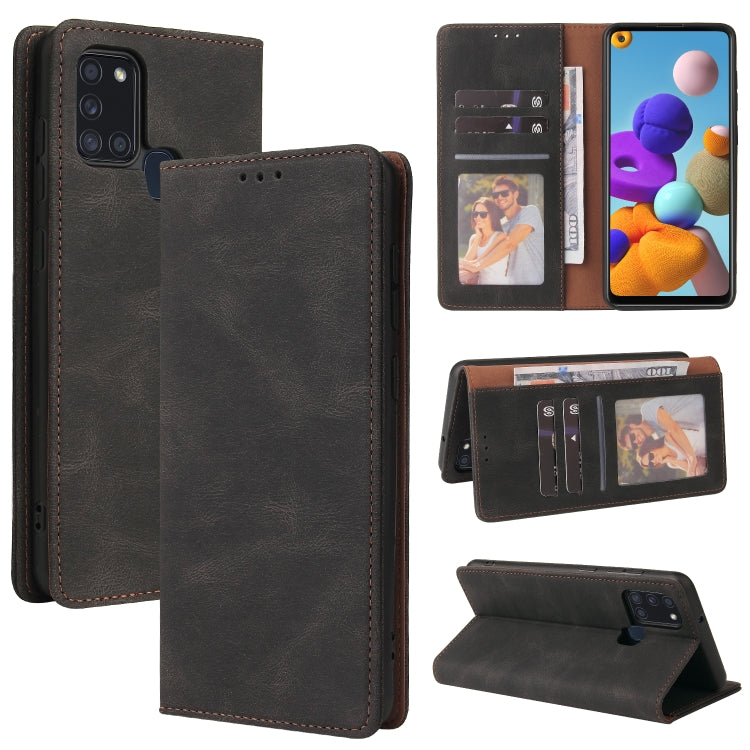 For Samsung Galaxy A21s Simple Suction Closure Horizontal Flip Leather Case with Holder & Card Slot & Wallet