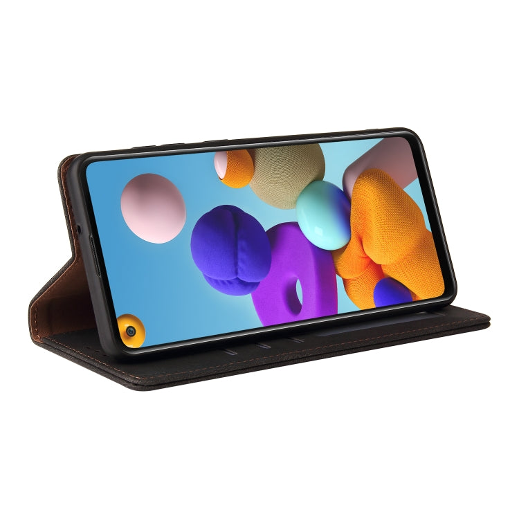 For Samsung Galaxy A21s Simple Suction Closure Horizontal Flip Leather Case with Holder & Card Slot & Wallet