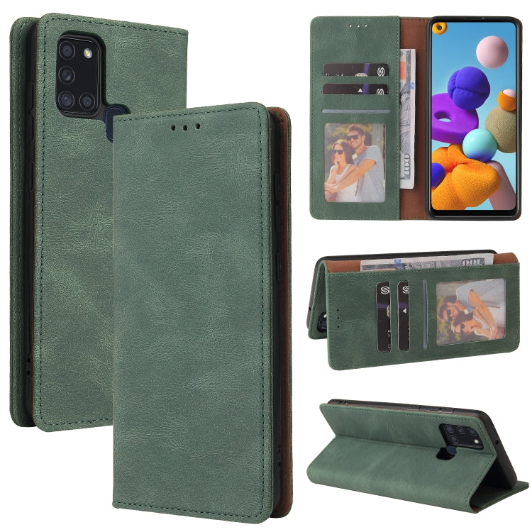 For Samsung Galaxy A21s Simple Suction Closure Horizontal Flip Leather Case with Holder & Card Slot & Wallet