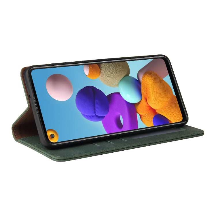 For Samsung Galaxy A21s Simple Suction Closure Horizontal Flip Leather Case with Holder & Card Slot & Wallet