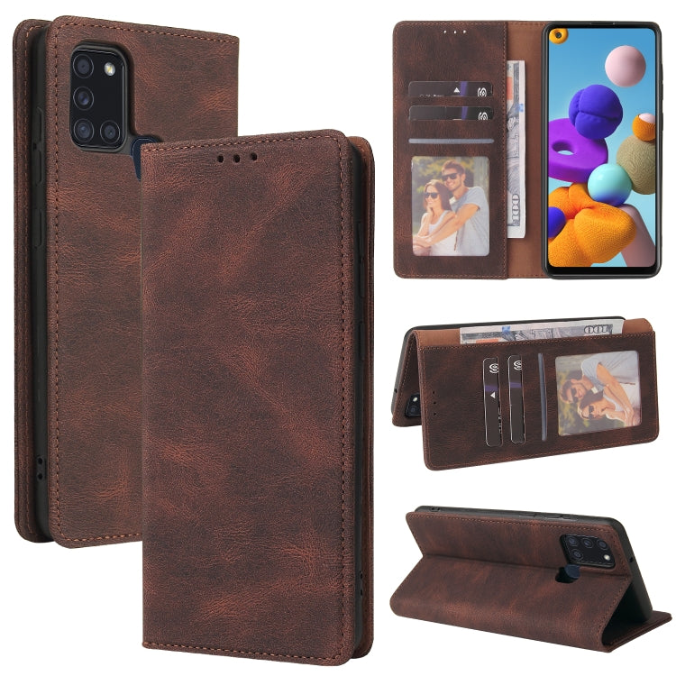 For Samsung Galaxy A21s Simple Suction Closure Horizontal Flip Leather Case with Holder & Card Slot & Wallet