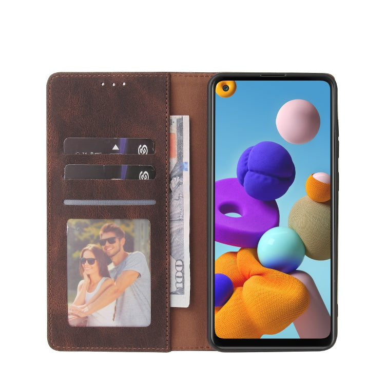 For Samsung Galaxy A21s Simple Suction Closure Horizontal Flip Leather Case with Holder & Card Slot & Wallet