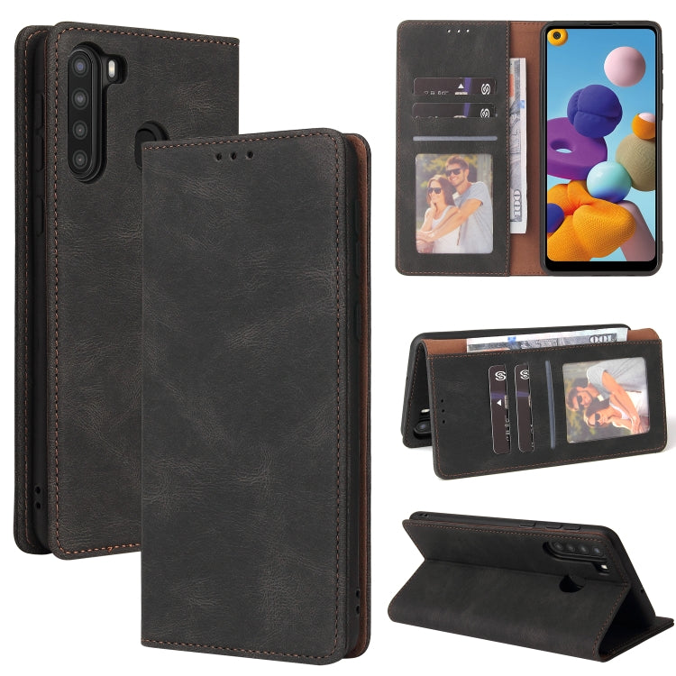 For Samsung Galaxy A21 EU Version Simple Suction Closure Horizontal Flip Leather Case with Holder & Card Slot & Wallet