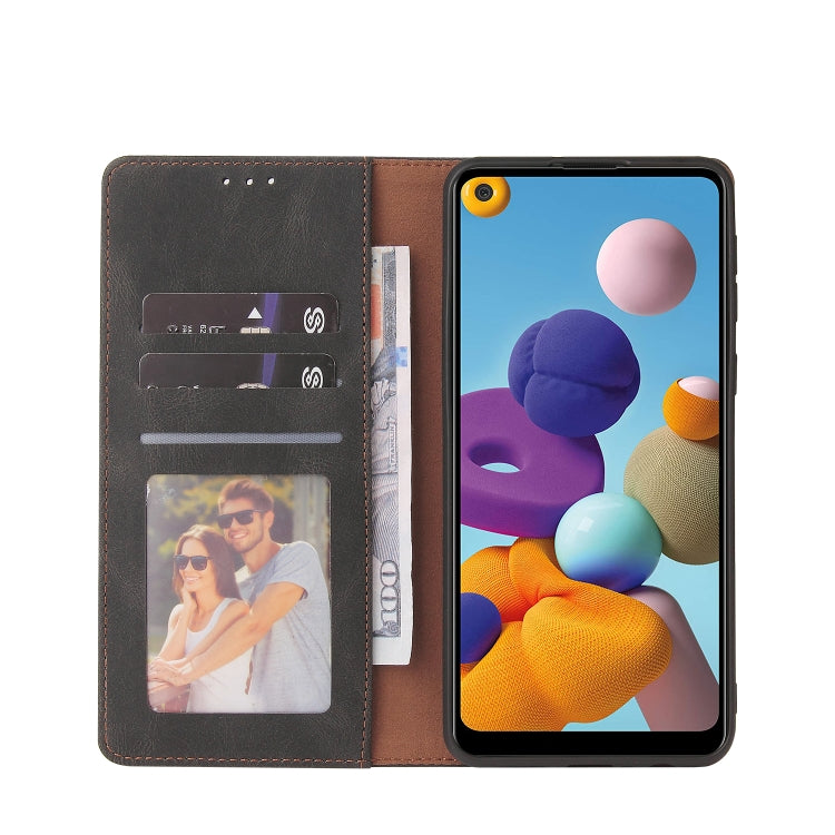 For Samsung Galaxy A21 EU Version Simple Suction Closure Horizontal Flip Leather Case with Holder & Card Slot & Wallet