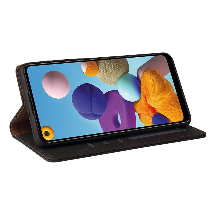 For Samsung Galaxy A21 EU Version Simple Suction Closure Horizontal Flip Leather Case with Holder & Card Slot & Wallet