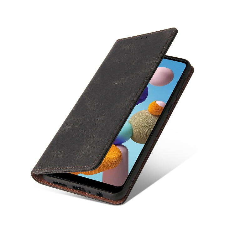 For Samsung Galaxy A21 EU Version Simple Suction Closure Horizontal Flip Leather Case with Holder & Card Slot & Wallet
