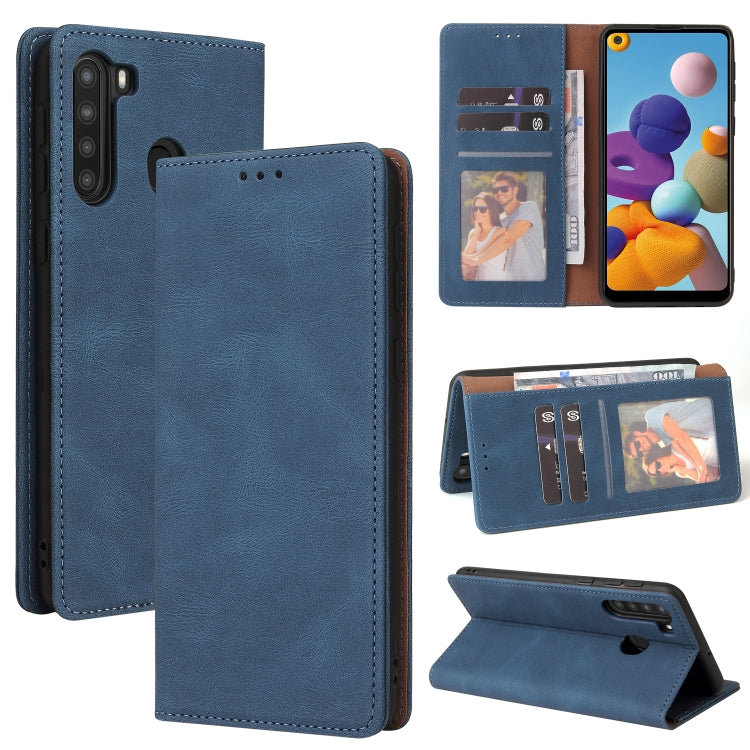 For Samsung Galaxy A21 EU Version Simple Suction Closure Horizontal Flip Leather Case with Holder & Card Slot & Wallet