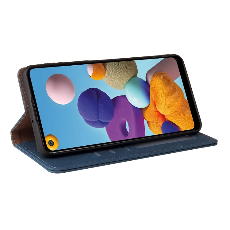 For Samsung Galaxy A21 EU Version Simple Suction Closure Horizontal Flip Leather Case with Holder & Card Slot & Wallet