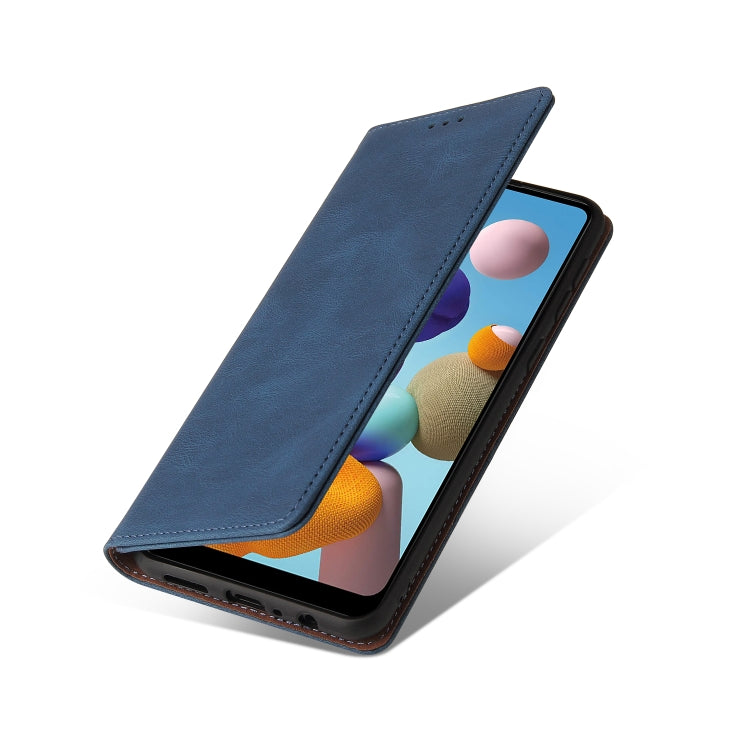 For Samsung Galaxy A21 EU Version Simple Suction Closure Horizontal Flip Leather Case with Holder & Card Slot & Wallet