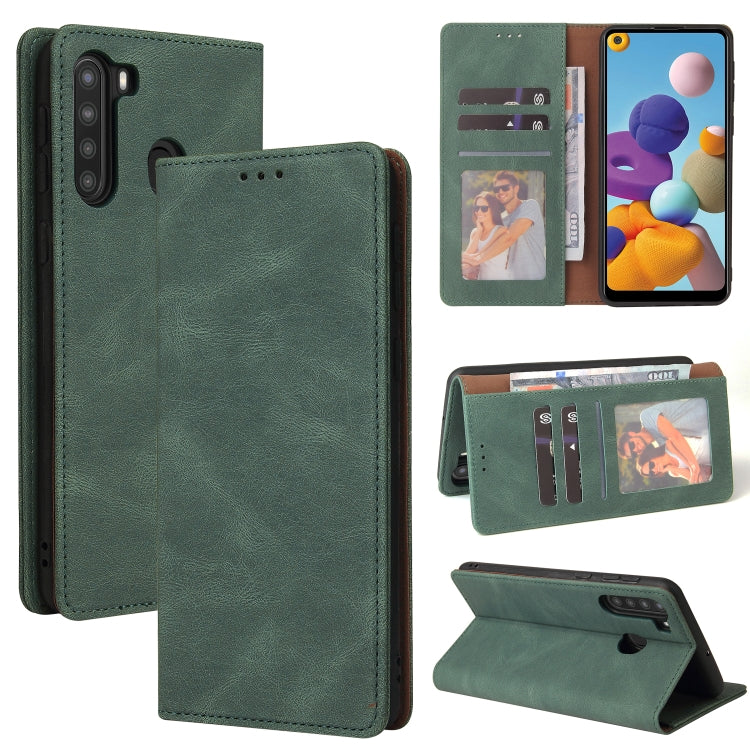 For Samsung Galaxy A21 EU Version Simple Suction Closure Horizontal Flip Leather Case with Holder & Card Slot & Wallet