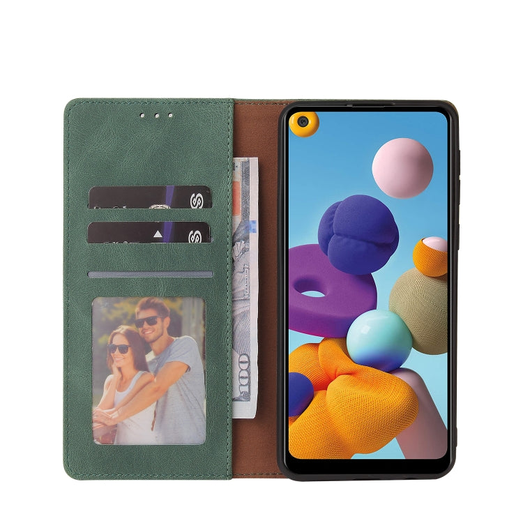 For Samsung Galaxy A21 EU Version Simple Suction Closure Horizontal Flip Leather Case with Holder & Card Slot & Wallet