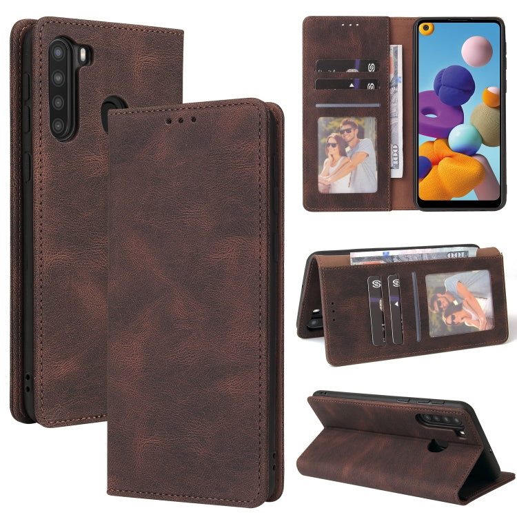 For Samsung Galaxy A21 EU Version Simple Suction Closure Horizontal Flip Leather Case with Holder & Card Slot & Wallet