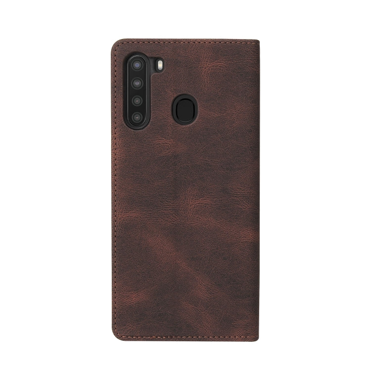 For Samsung Galaxy A21 EU Version Simple Suction Closure Horizontal Flip Leather Case with Holder & Card Slot & Wallet