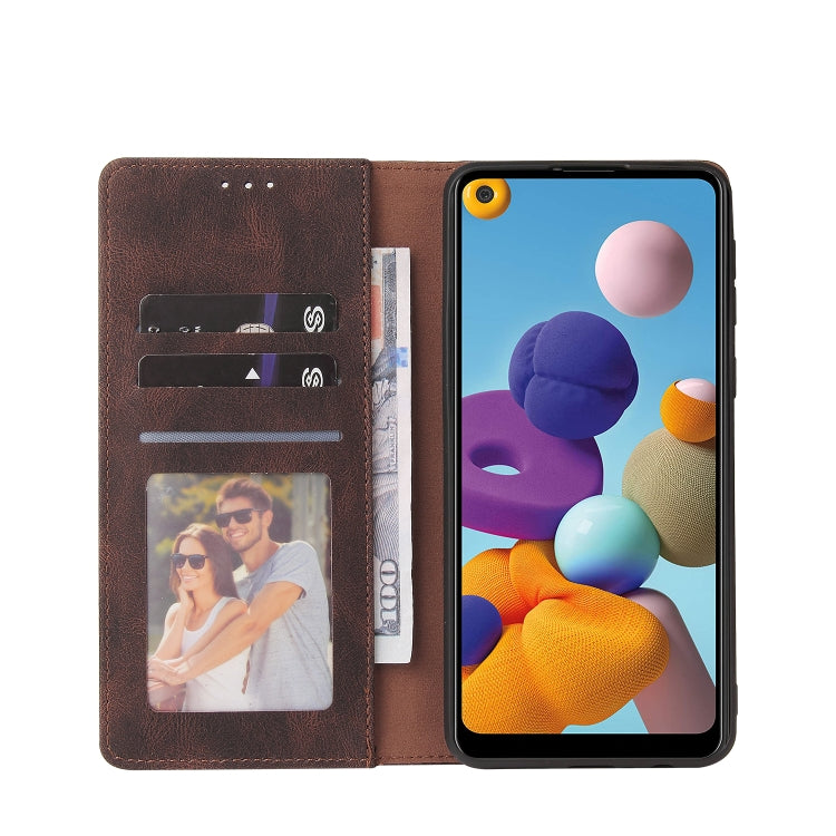 For Samsung Galaxy A21 EU Version Simple Suction Closure Horizontal Flip Leather Case with Holder & Card Slot & Wallet