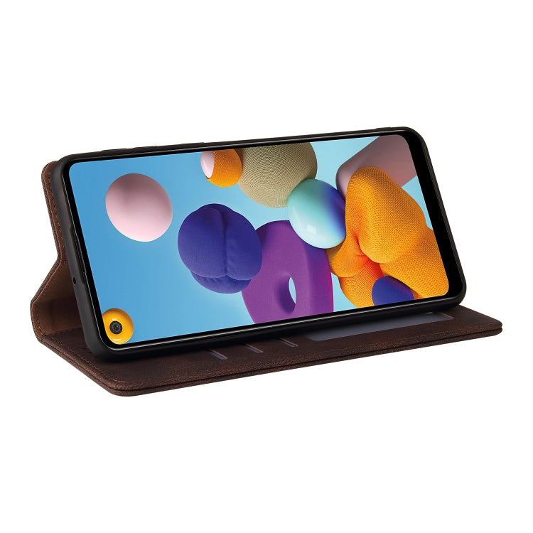 For Samsung Galaxy A21 EU Version Simple Suction Closure Horizontal Flip Leather Case with Holder & Card Slot & Wallet