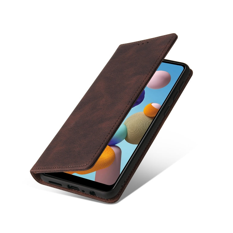 For Samsung Galaxy A21 EU Version Simple Suction Closure Horizontal Flip Leather Case with Holder & Card Slot & Wallet