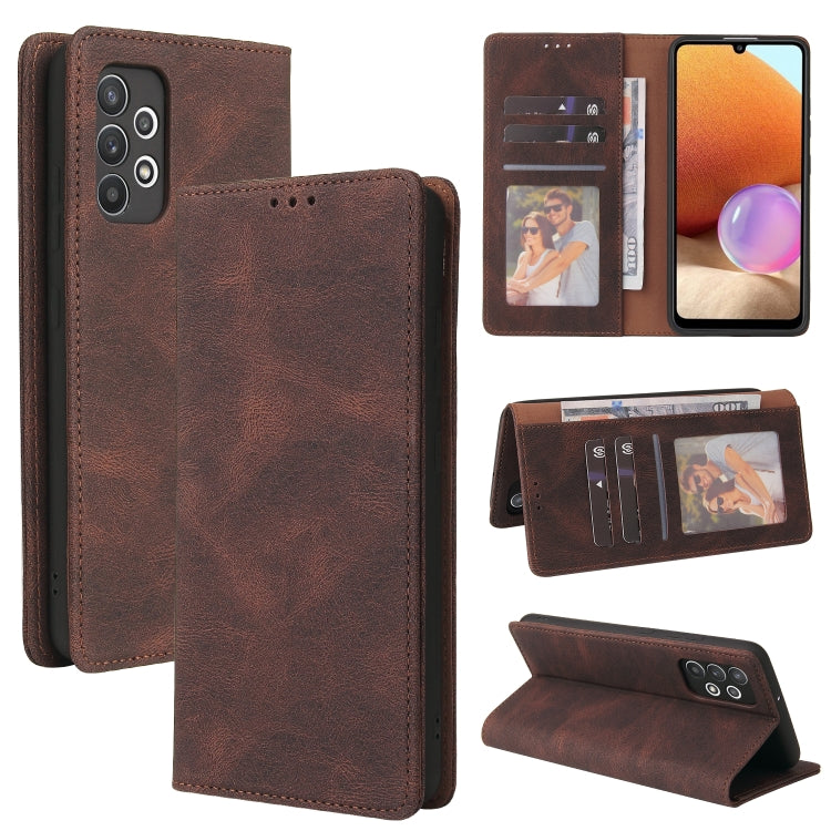 For Samsung Galaxy A32 4G Simple Suction Closure Horizontal Flip Leather Case with Holder & Card Slot & Wallet