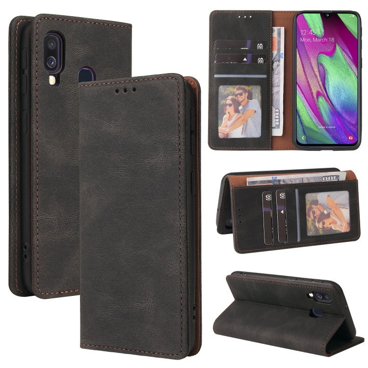 For Samsung Galaxy A40 Simple Suction Closure Horizontal Flip Leather Case with Holder & Card Slot & Wallet