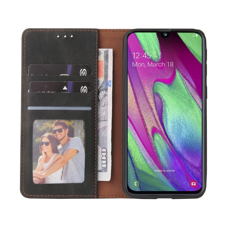 For Samsung Galaxy A40 Simple Suction Closure Horizontal Flip Leather Case with Holder & Card Slot & Wallet